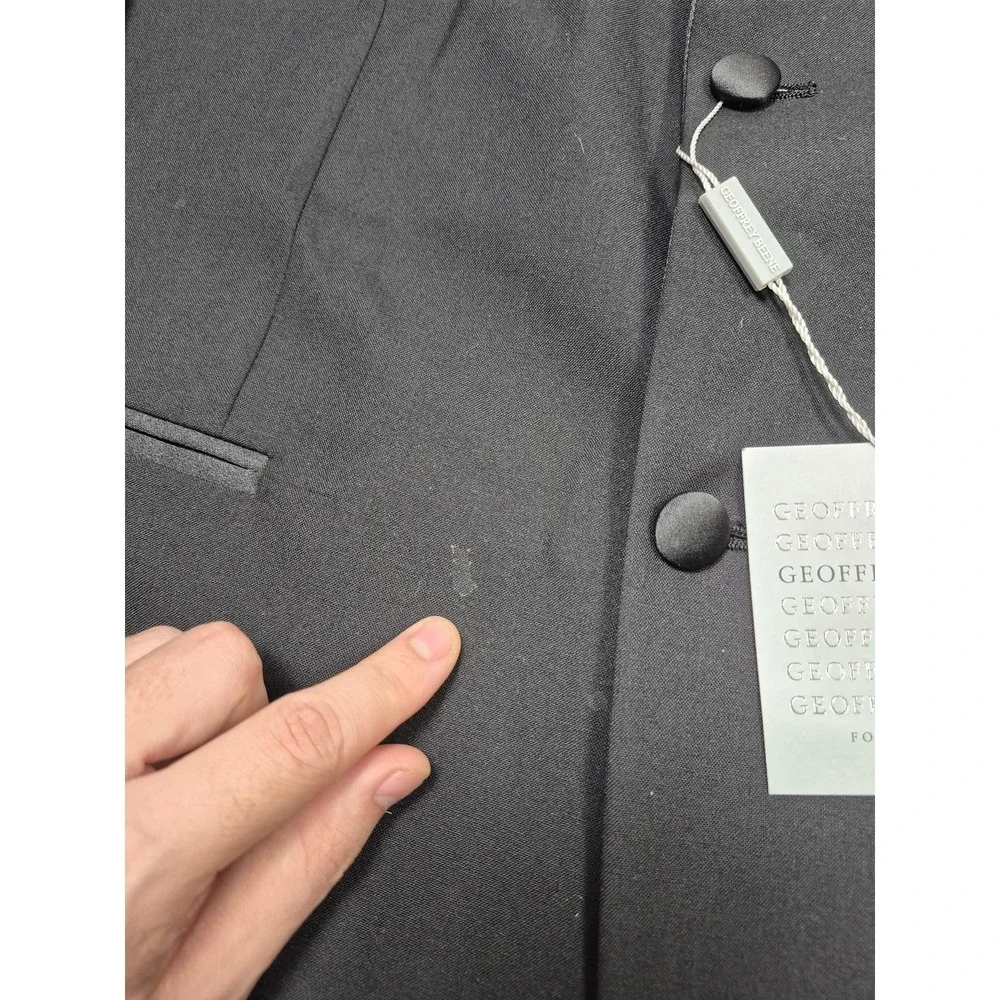 Geoffrey Beene Suit Jacket Mens 38 XLong Black Wool Super 100s Tuxedo NWT FLAW